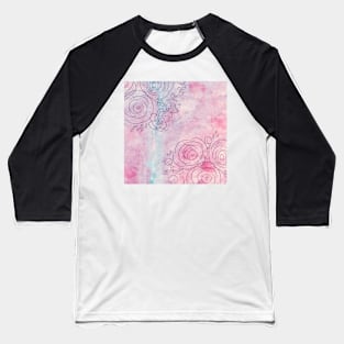 Decorative floral illustration of leaves and flowers on a watercolor background. Hand drawn watercolor background with decorative label. Baseball T-Shirt